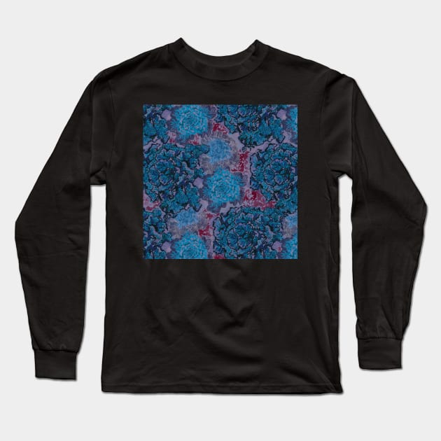 Cabbage Roses Blues Long Sleeve T-Shirt by astrongwater